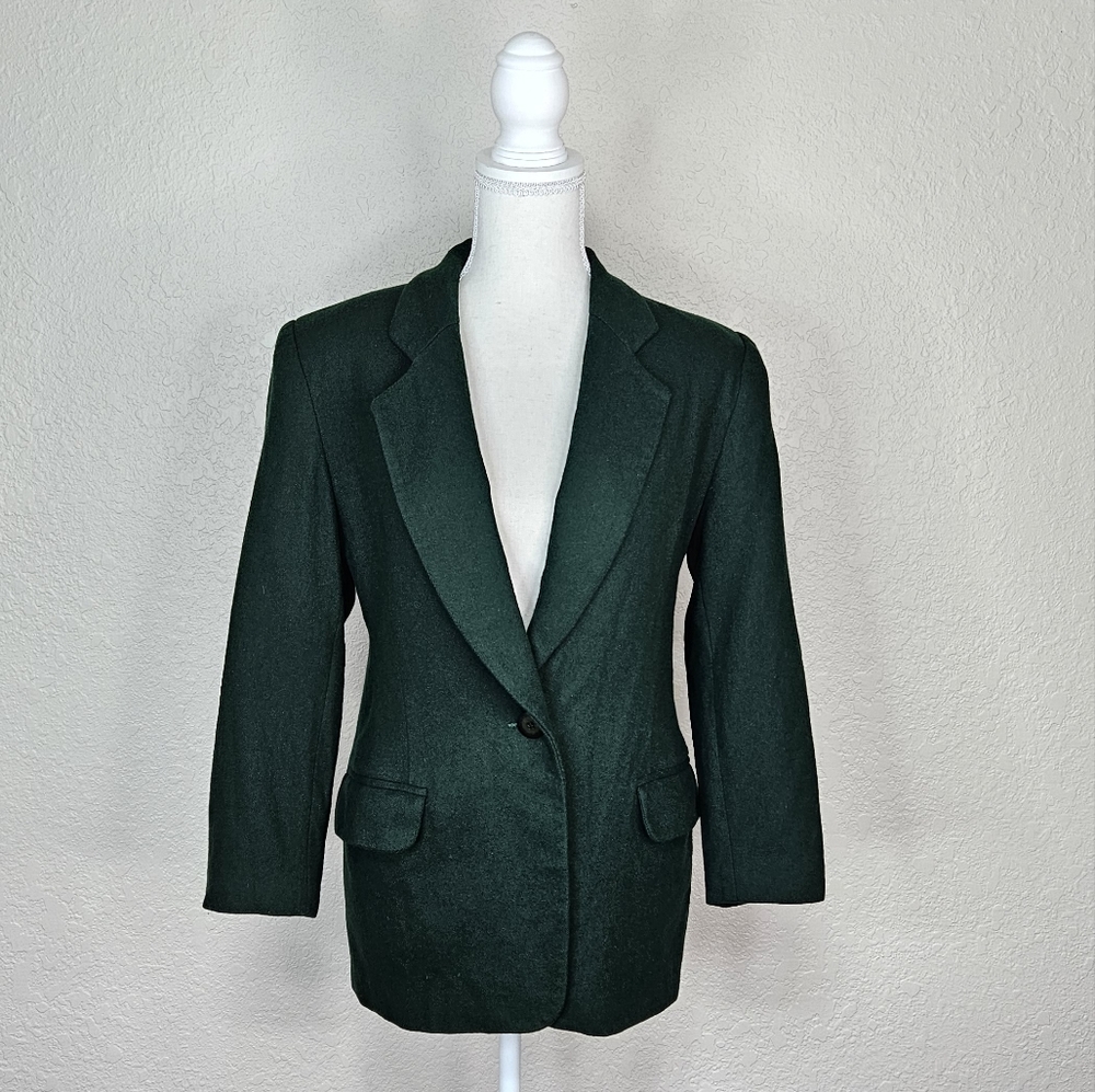 Worthington Women's 100% Wool Green Coat with lining V-neck petite blazer jacket